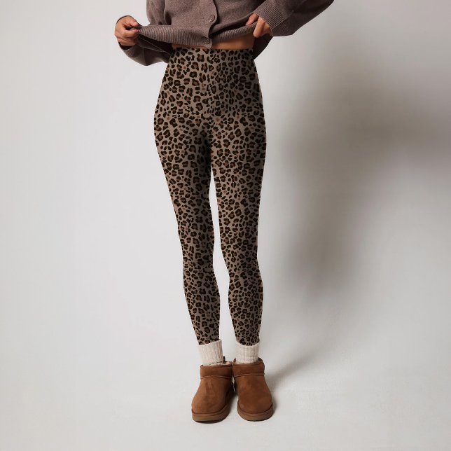 Leggings Peau léopard animal moderne Motif Brown foncé (Modern animal leopard skin dark brown pattern printed design.)