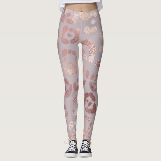 Leggings Peau léopard : élégance or rose. (Devant)