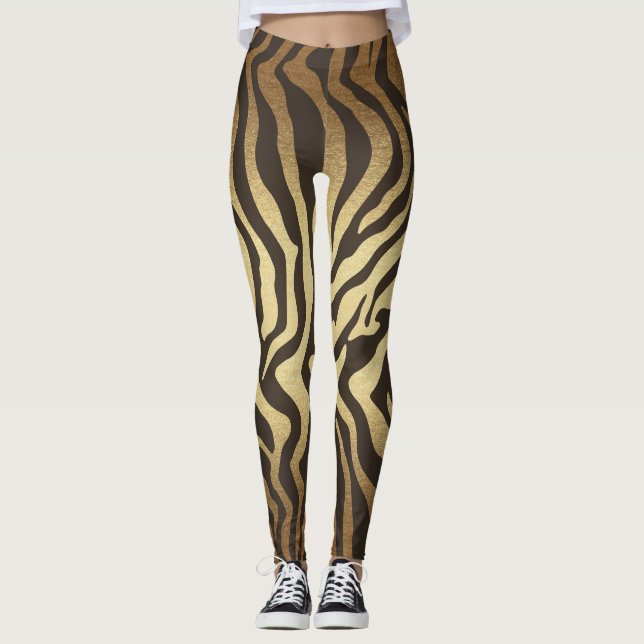 Leggings Peaux d'animaux à impression zèbre ombre dorée (Devant)
