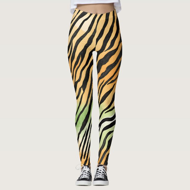 Leggings Peaux de tigre rayées modernes Imprimer gros félin (Devant)