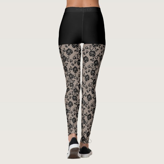 Leggings Pêche à dentelle Rose noire Faux et pattes courtes (Dos)