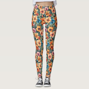 Leggings Pêche Apricot et Mauve Floral