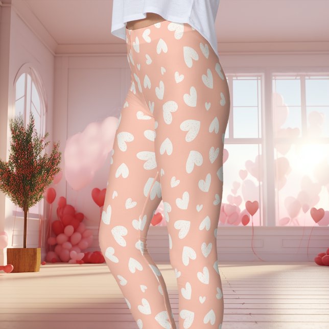 Leggings Pêche et coeur blanc Motif Saint-Valentin (Créateur téléchargé)