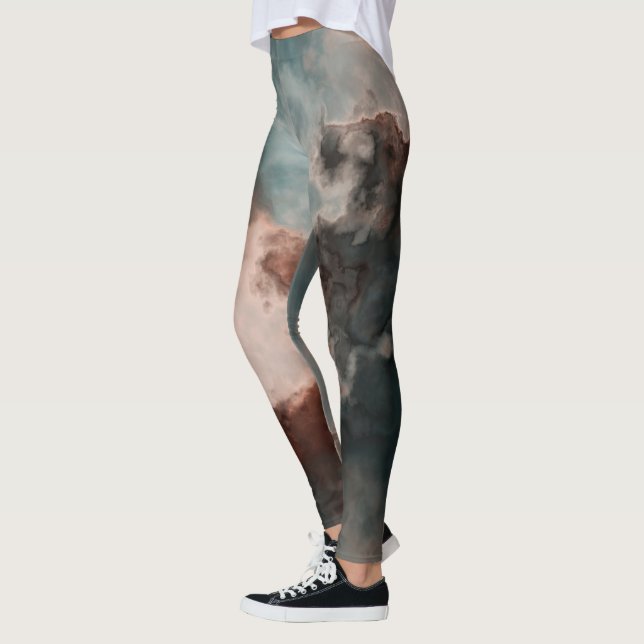 Leggings Pêche et marbre bleu Abstrait (Gauche)
