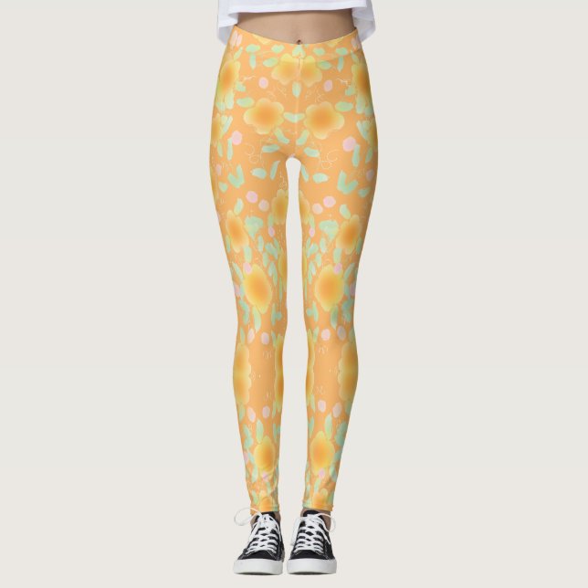 Leggings Pêche et pinte verte Flowlée (Devant)