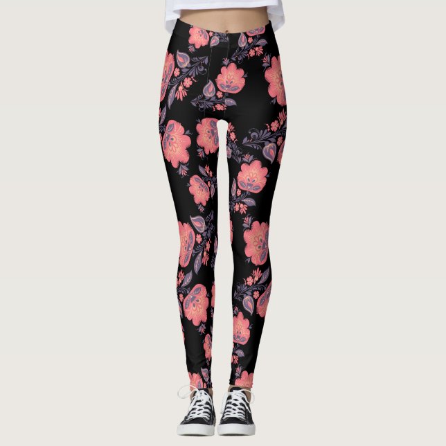 Leggings Pêche/Légendes florales pour femmes (Devant)