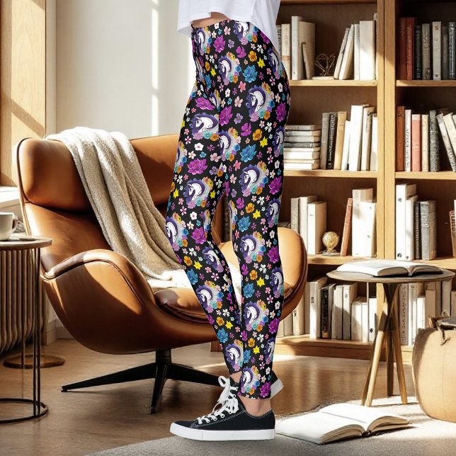 Leggings Pegasus Noir Floral (Créateur téléchargé)