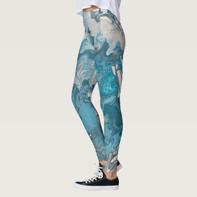 Leggings Peinture à l'acrylique turquoise et grise (Gauche)