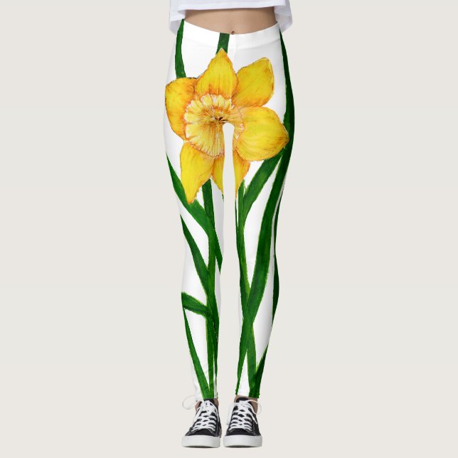 Leggings Peinture à l'aquarelle florale jaune (Devant)