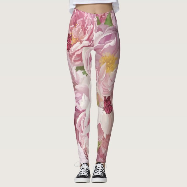 Leggings Peinture à l'huile de fleurs roses : Delicate (Devant)