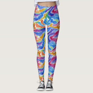 Leggings Peinture Abstraite Arc-en-ciel Aquarelle Rayures