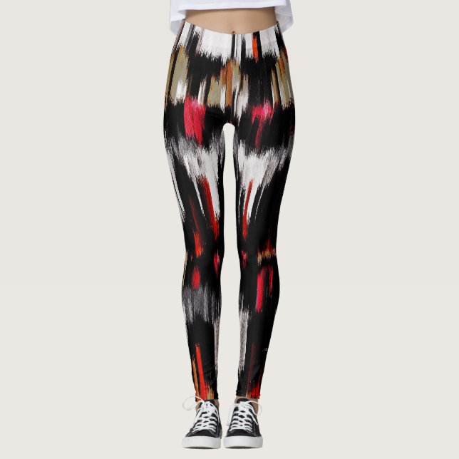 Leggings Peinture Abstraite blanche noire rouge (Devant)