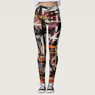 Leggings Peinture Abstraite blanche noire rouge #2