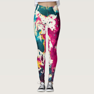 Leggings Peinture Abstraite colorée Turquoise et magenta