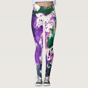 Leggings Peinture Abstraite couleur vert et pourpre