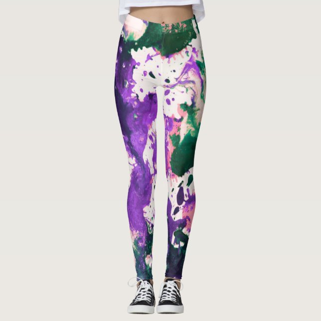 Leggings Peinture Abstraite couleur vert et pourpre (Devant)