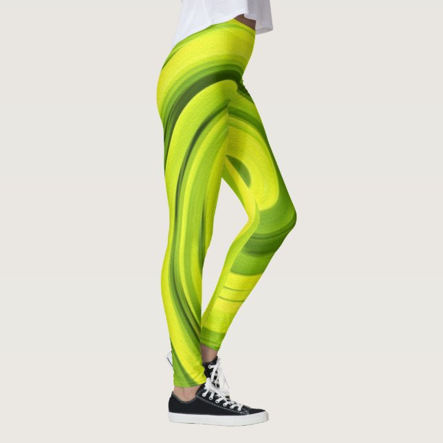 Leggings Peinture Abstraite Groovy Verte Liquide Tourbillon (Droite)
