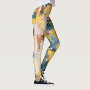 Leggings Peinture Abstraite moderne Jaune Turquoise Or Blan