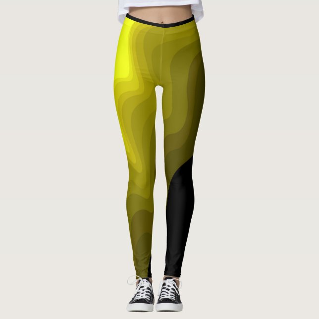Leggings Peinture abstraite noire et jaune (Devant)