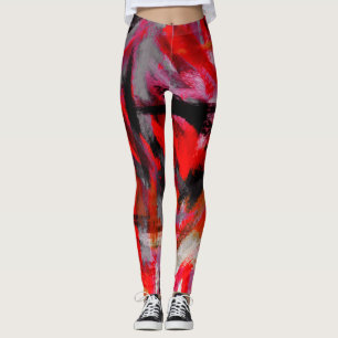 Leggings Peinture Abstraite rouge noir #3