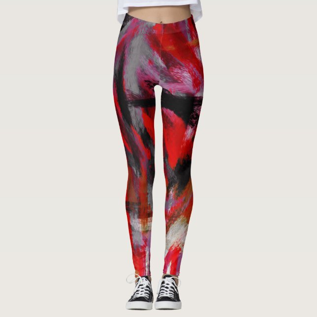 Leggings Peinture Abstraite rouge noir #3 (Devant)