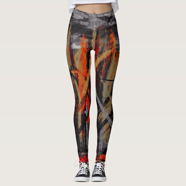 Leggings Peinture Abstraite rouge noir orange #2 (Devant)