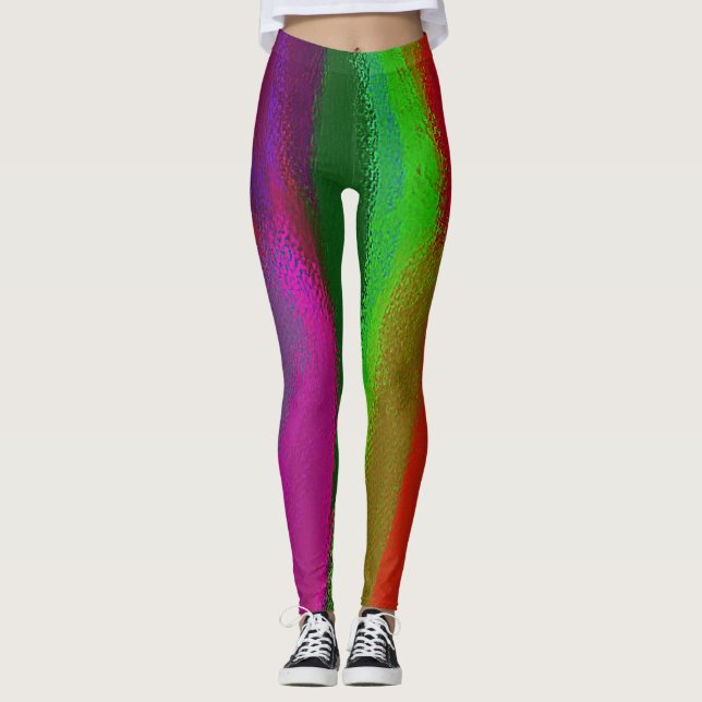 Leggings Peinture Abstraite rouge vert pourpre (Devant)