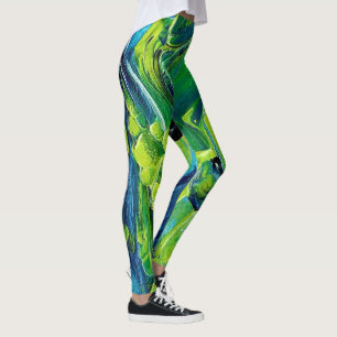 Leggings Peinture acrylique abstraite en bleu