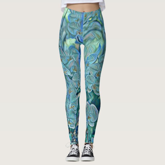 Leggings Peinture bleu violet de fleurs d'orchidées mignonn (Devant)