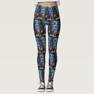 Leggings Peinture de Halloween fantaisiste de chien Blue He