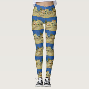Leggings Peinture de la Maison Jaune de Van Gogh avec Ciel 