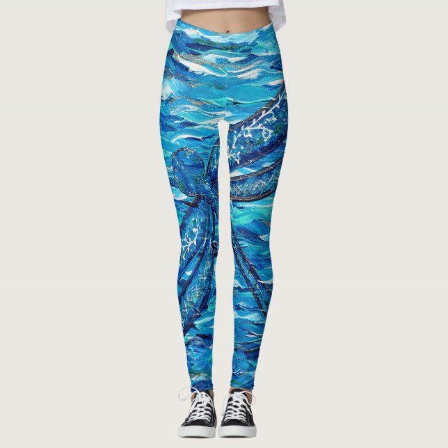 Leggings Peinture de libellules bleues (Devant)