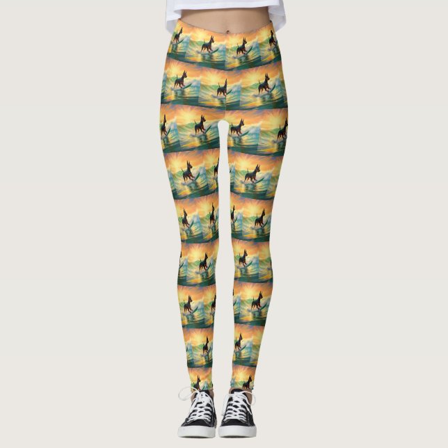 Leggings Peinture de surf à la plage de Doberman (Devant)