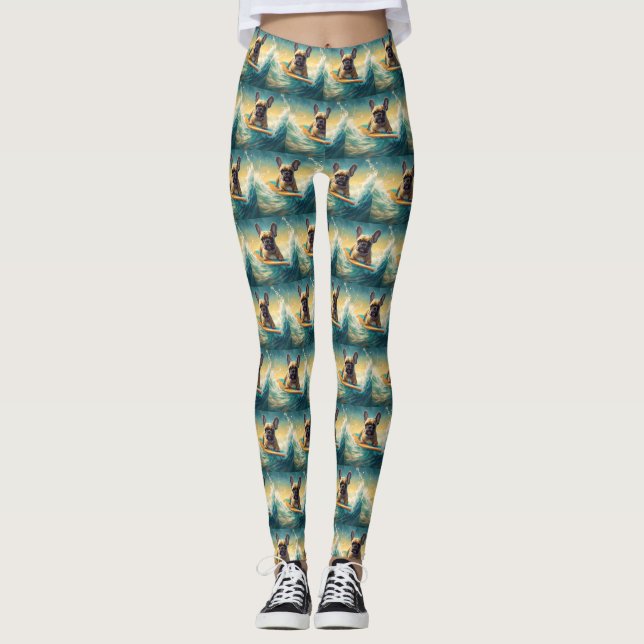 Leggings Peinture de surf de plage de Bouledogue français (Devant)