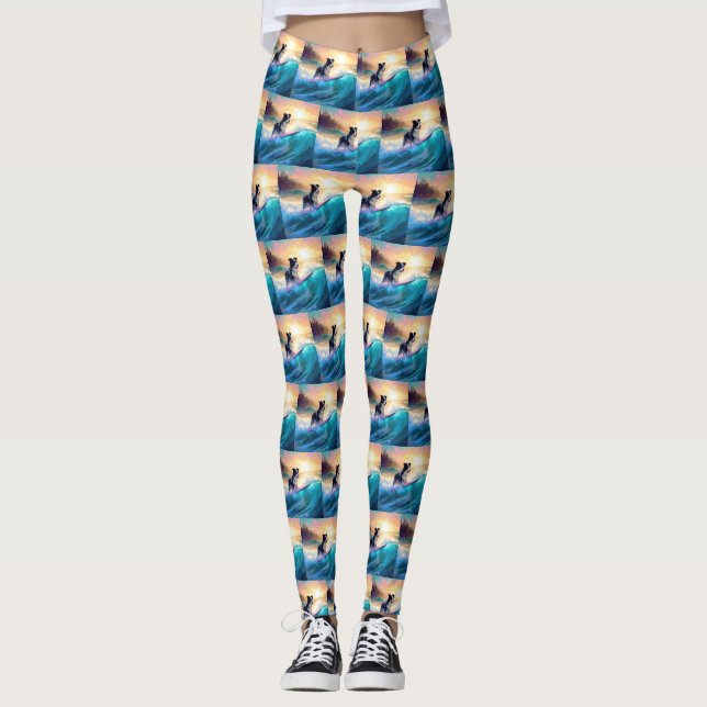 Leggings Peinture de Surf sur Plage de Border Collie (Devant)