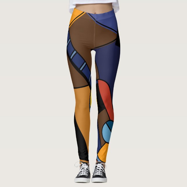 Leggings Peinture de surréalisme de guitare cubiste. (Devant)