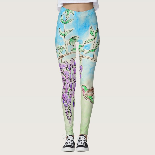 Leggings Peinture des colibris et des bactéries (Devant)
