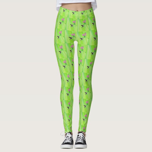 Leggings Peinture des colibris et des petits pois (Devant)