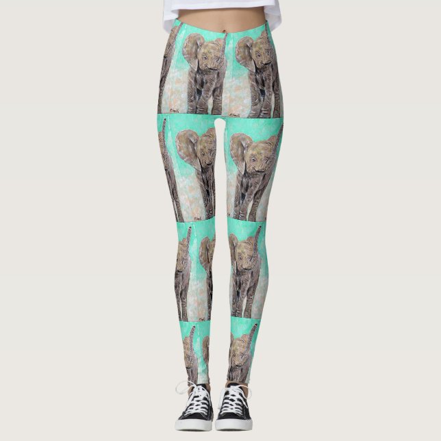 Leggings Peinture des éléphants de bébé (Devant)