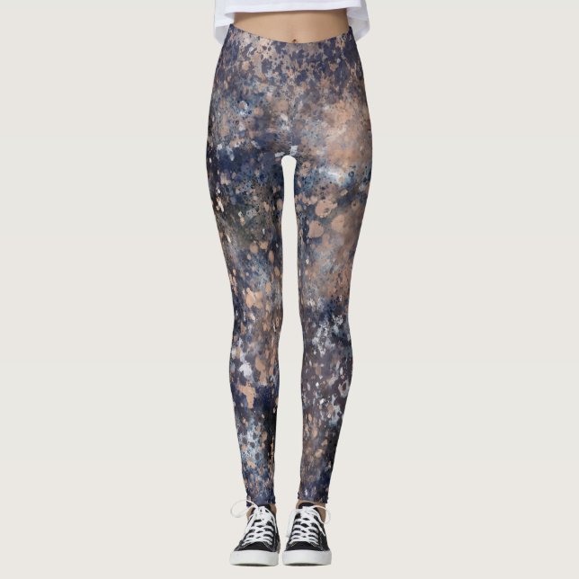 Leggings Peinture Éclaboussée Bleue et Or Rose Abstrait Gla (Devant)