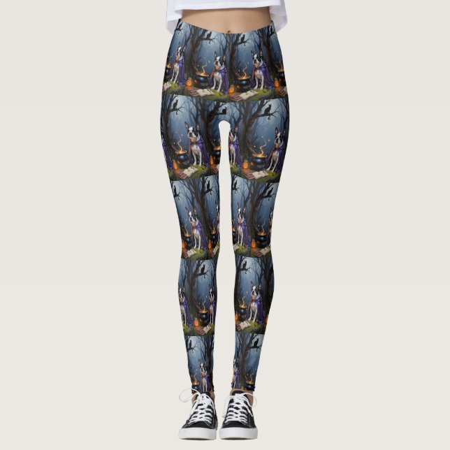 Leggings Peinture fantaisiste d'Halloween de chien Terrier  (Devant)