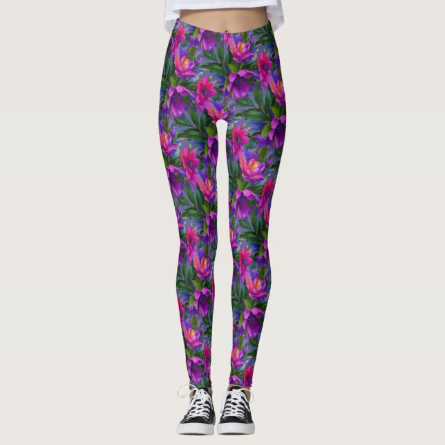 Leggings Peinture Fleurs tropicales Couleurs vives (Devant)
