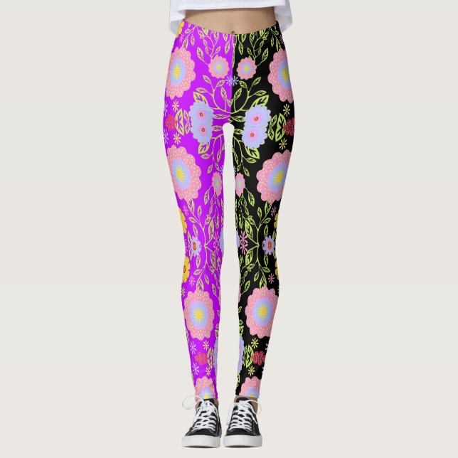 Leggings Peinture florale Pop Art Motif bi-couleur en toute (Devant)
