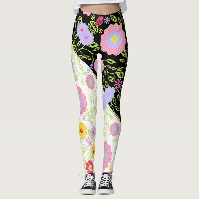Leggings Peinture florale Pop Art Motif bi-couleur en toute (Devant)