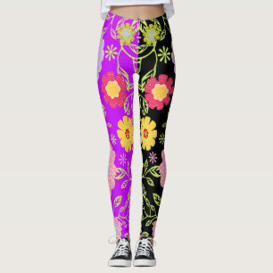 Leggings Peinture florale Pop Art Motif bicolore