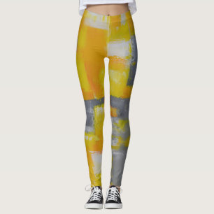 Leggings peinture gris jaune blanc abstrait