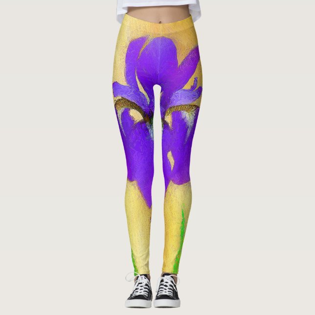 Leggings Peinture Iris à pois pourpre - Chien original mign (Devant)