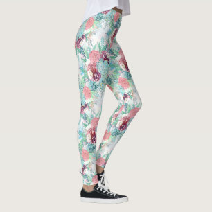 Leggings Peinture Main Rose Mignonne Pivoine & Succulent Fl