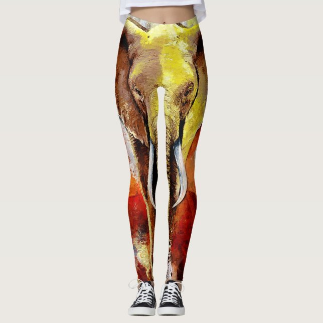 Leggings Peinture moderne à l'huile d'éléphant Abstraite (Devant)