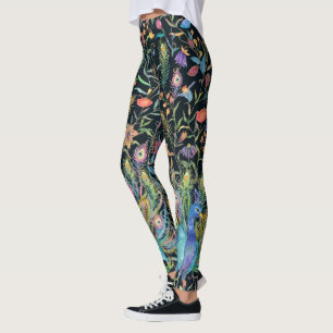 Leggings Peinture Peacock, Vins Floraux Boho Chic 